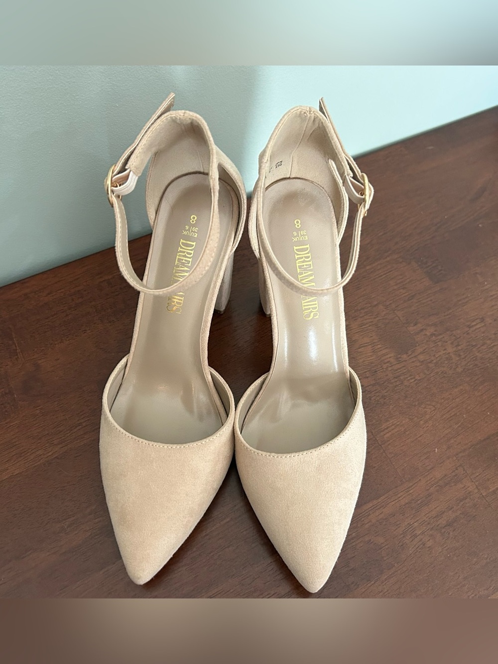 Dream Pairs Pointed Toe Chunky Heel Ankle Strap Pumps Nude Tan 8